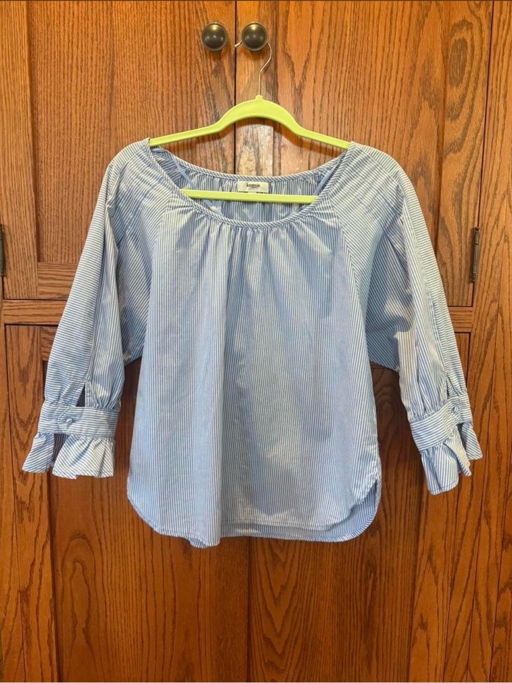 Kensie Blue & White Striped Off-Shoulder Peasant Blouse